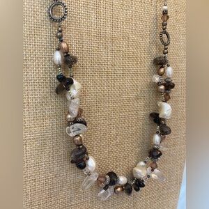 Earth Tone Beaded Faux Pearls Necklace with‎ Hook Clasp